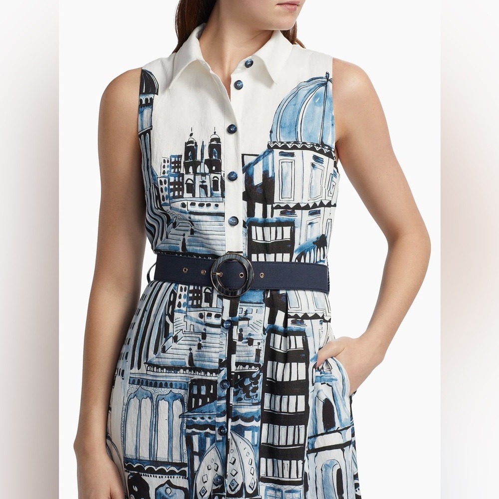 Elie Tahari Blue and White Sleeveless Dress - Picture 4 of 10